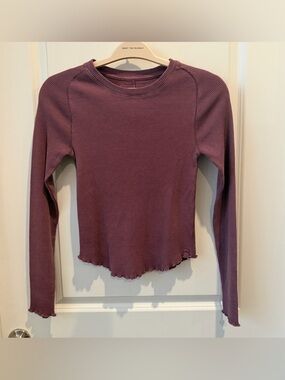 Free People Waffle Long Sleeve Top in Dusty Plum